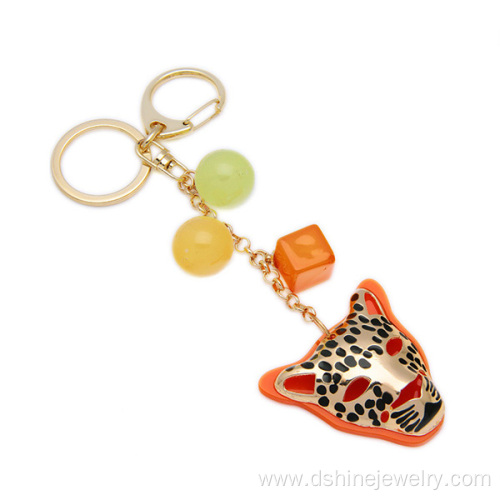 Metal Tiger Jewelry Keychain For Handbag Beads Chain Keyring